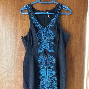 Navy Embroidered Free People Shift Dress Sz L